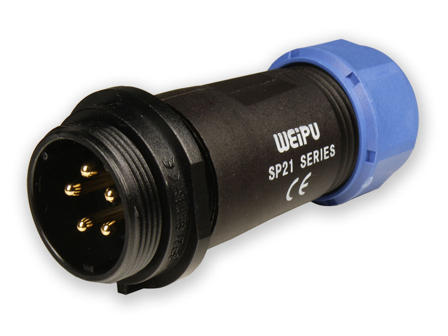 WEIPU SP21 Series IP68 - Conector Estanco Ø21 Macho Aéreo 5 Contactos - SP2111/P5II-1N
