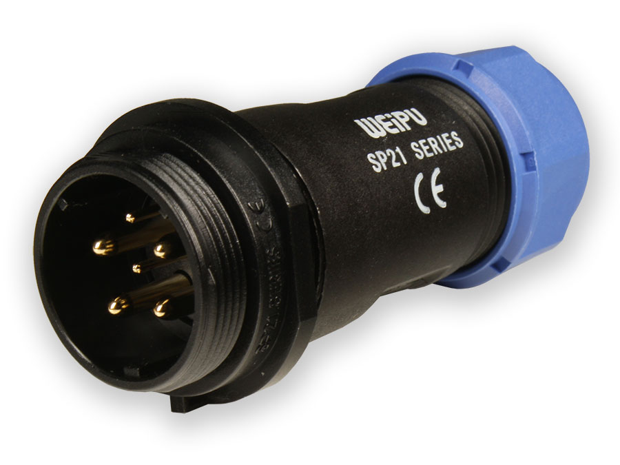 WEIPU SP21 Series IP68 - Connecteur Étanche Ø21 Mâle Aérien 6 Pôles - SP2111/P6II-1N