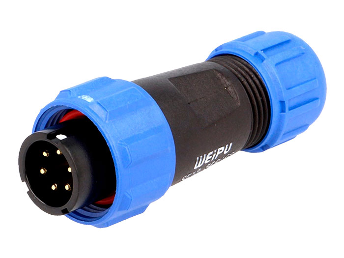 WEIPU SP13 IP68 Series - 6 Contacts Ø13 Waterproof Male Cable-Mount Connector - SP1310/P6I-N