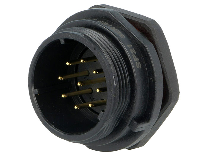 WEIPU SP21 Series IP68 - 9 Contacts Ø21 Waterproof Male Panel-Mount Connector - SP2112/P9-1N