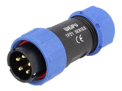 WEIPU SP21 Series IP68 - 5 Contacts Ø21 Waterproof Male Cable-Mount Connector - SP2110/P5II-1N
