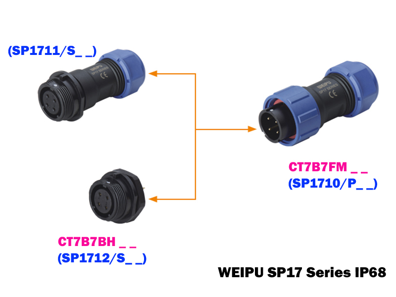WEIPU SP17 Series IP68 - 7 Contacts Ø17 Waterproof Male Cable-Mount Connector - SP1710/P7-1N