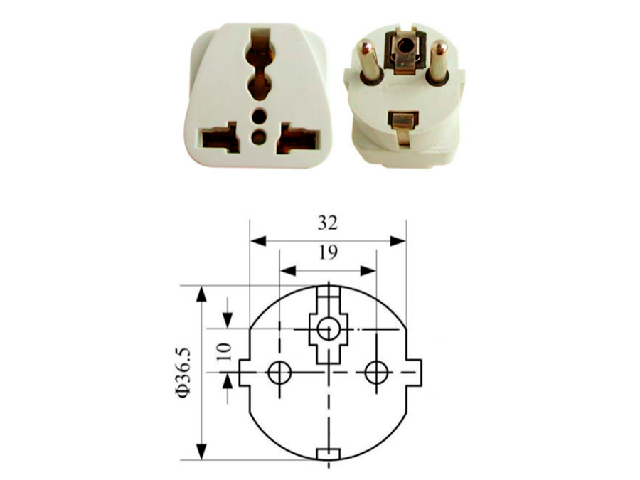 Adaptador com terra de tipo F SCHUKO para Universal