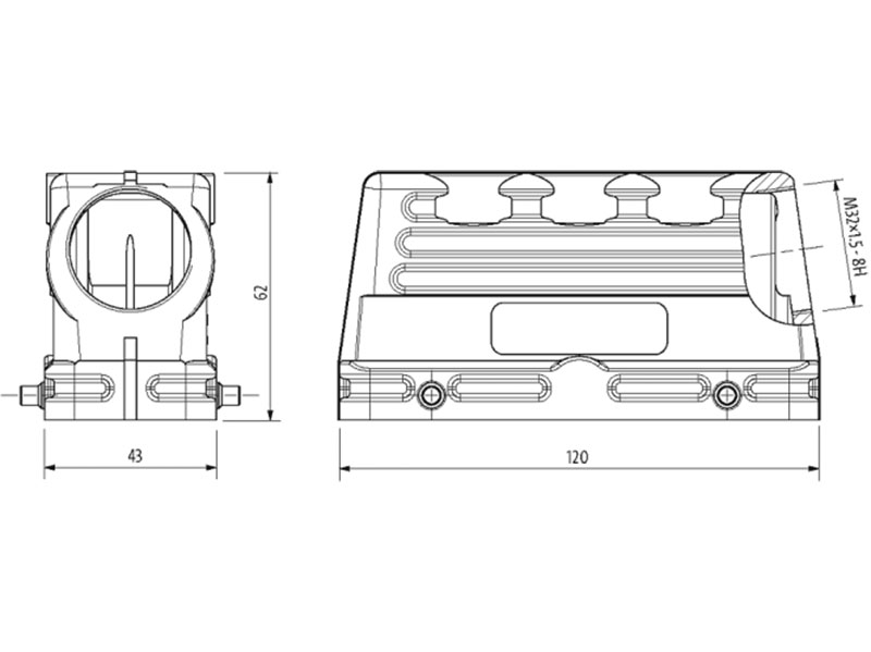 Murrelektronik - Connecteur HAN 24B Boîtier Court Double Fermeture - Sortie 90º - 70MH-GTGNQ-A02D000