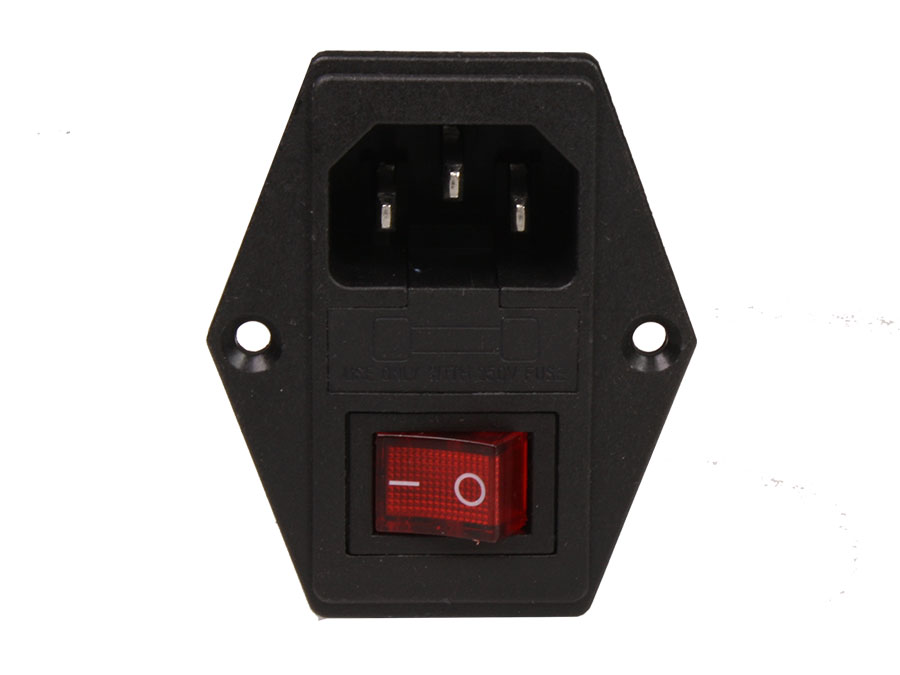 Connecteur de châssis mâle CEI 60320 C14 avec porte-fusible et double interrupteur d&aposéclairage