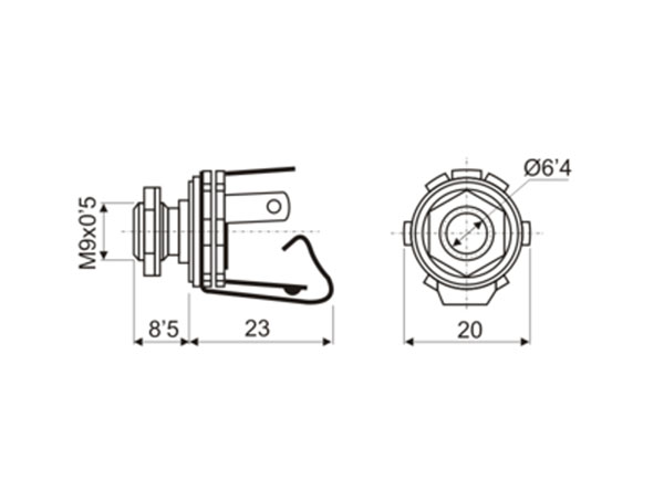 Connecteur Jack 6,3 mm Femelle Panneau 2 Pôles - Ouverte