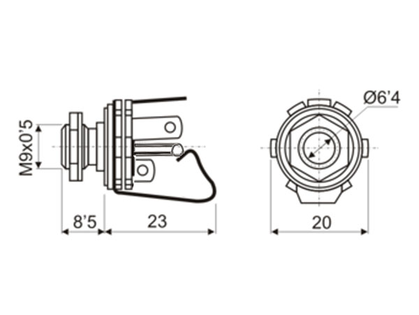 Connecteur Jack 6,3 mm Femelle Panneau 3 Pôles - Ouverte