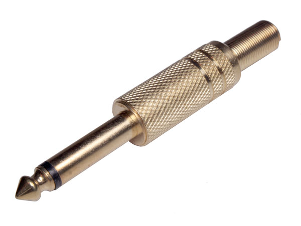 6.3 mm Jack Plug - 2 Pole Straight Cable-Mount Male - Metal-Plated - Golden