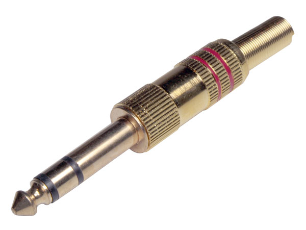 Ficha Jack 6,3 mm Aérea Macho 3 Pinos Reta Metálica Dourado