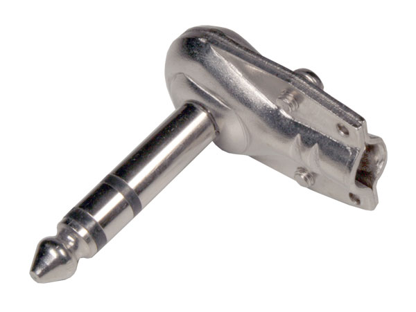 Ficha Jack 6,3 mm Aérea Macho 3 Pinos Cotovelo Metálica Niquelada