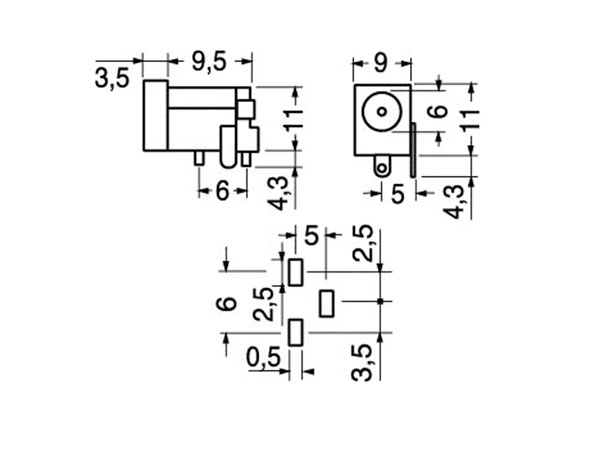 Connecteur Jack Alimentation Femelle Circuit Imprimé 5,5 mm - 2,5 mm