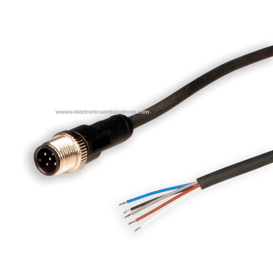 M12 Circular Connector, 5 Poles, Straight Male, A-Coding, Injected TPU, 2M, PUR