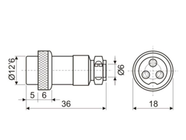 Ficha Microfone GX16 Aérea Fêmea 6 Pinos