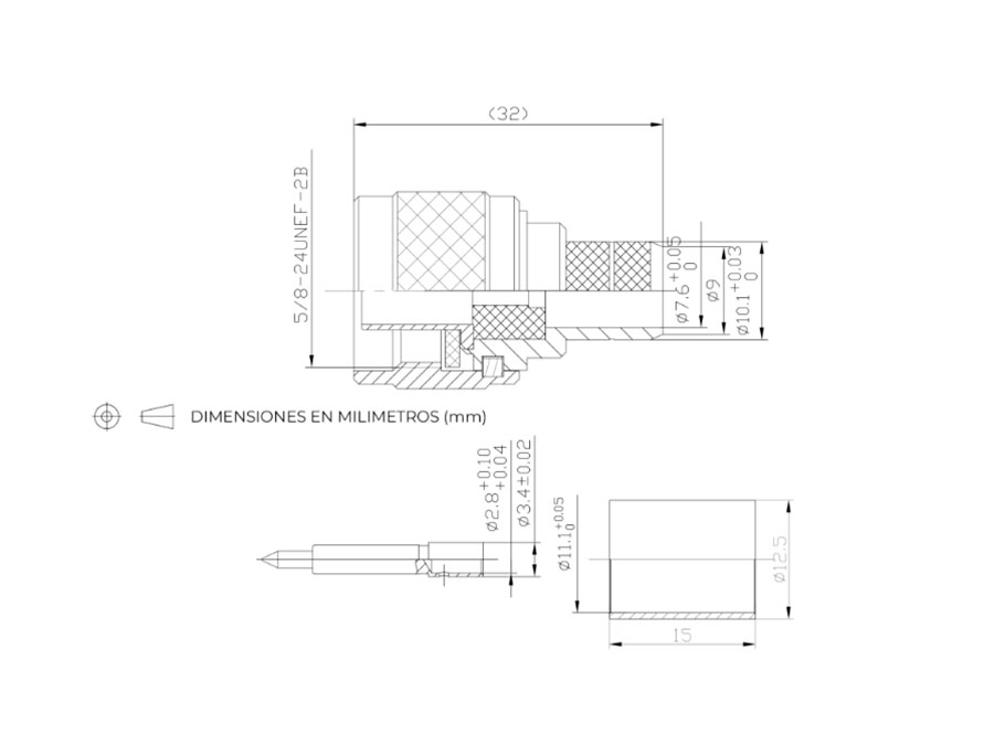 Conector Tipo-N Aéreo Recto Macho Crimpar RG214