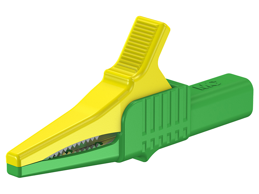 Stäubli XKK-1001 - Pinza Cocodrilo Enchufable para Banana Ø4 mm 32A - Amarillo / Verde - 66.9755-20