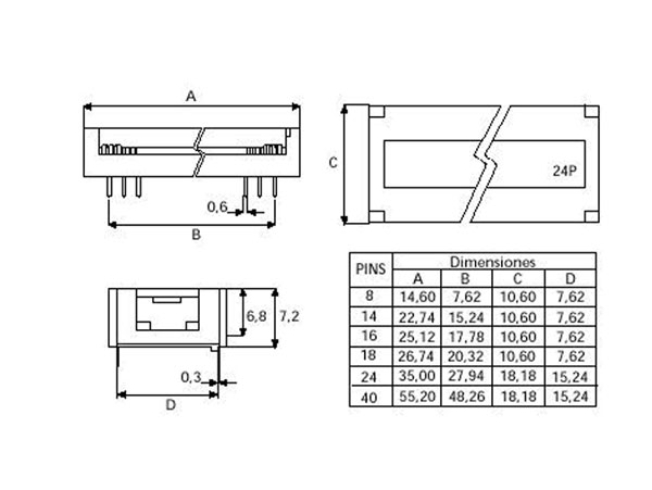 Ficha Fita Plana IDC DIP 15,24 mm - 2 Linhas - Passo 2,54 mm - 24 Pinos - CO1824