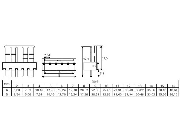 Connecteur à Carte - 2,54 mm Mâle Droit - 8 Pôles - CO3308