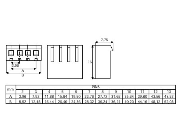 Connecteur à Carte - 3,96 mm Femelle Fiche - 8 Pôles - CO32208