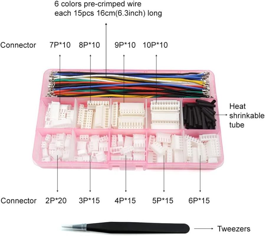 Kit Connecteurs XH 2,54 mm avec Câble Préserti 2, 3, 4, 5, 6, 7, 8, 9 et 10 Broches - JST et JST-XH