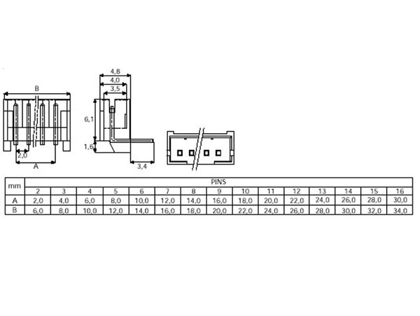 JST - Connecteur à Carte - Mâle Coudé 2,00 mm - 15 Pôles - B15B-PH-SA4-TB