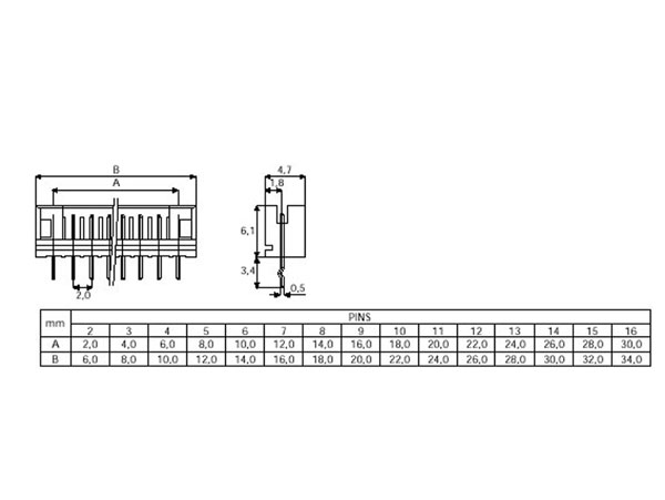 JST - Connecteur à Carte - Mâle Droit 2,00 mm - 15 Pôles - B15B-PH-K-S