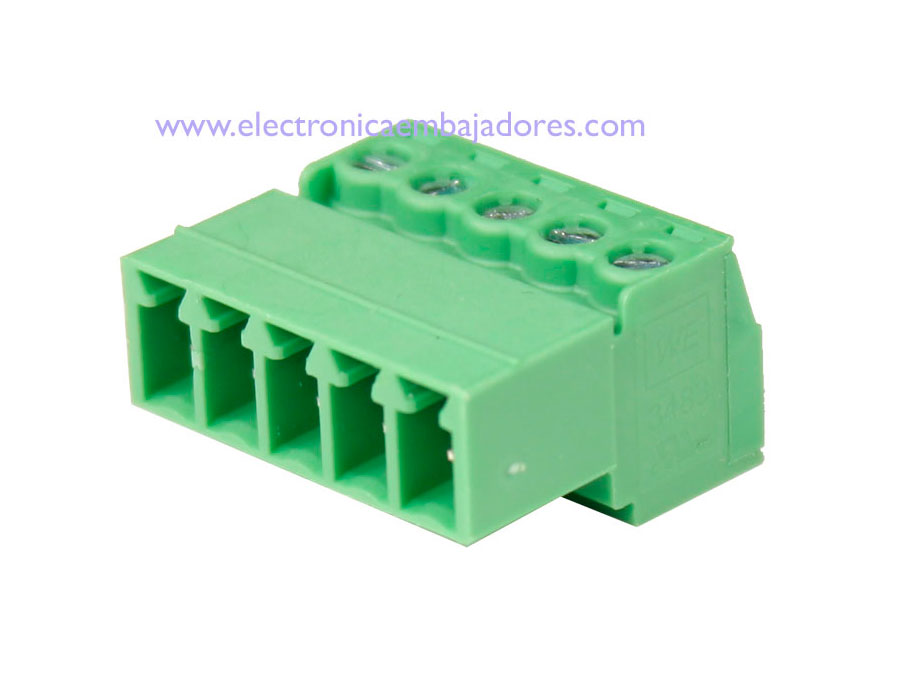 Würth Electronik - Bloco Terminais Plugável Macho 90º Aérien Cabo, 5 Vias, 3.81mm, 10A, Verde - 691348300005