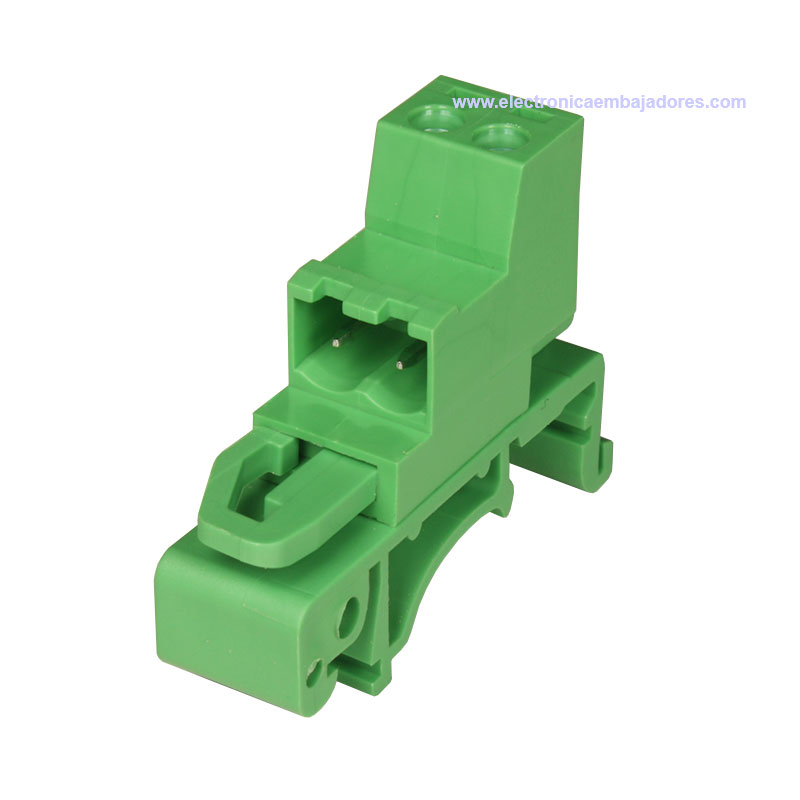 Bloque de Terminales Montaje Carril DIN Enchufable Macho Cerrado , 2 Vías, 5.08mm, 10A, Verde