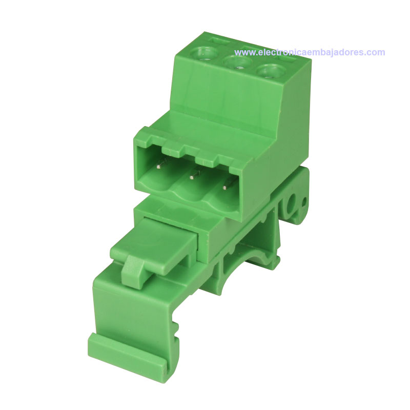 Bloque de Terminales Montaje Carril DIN Enchufable Macho Cerrado , 3 Vías, 5.08mm, 10A, Verde