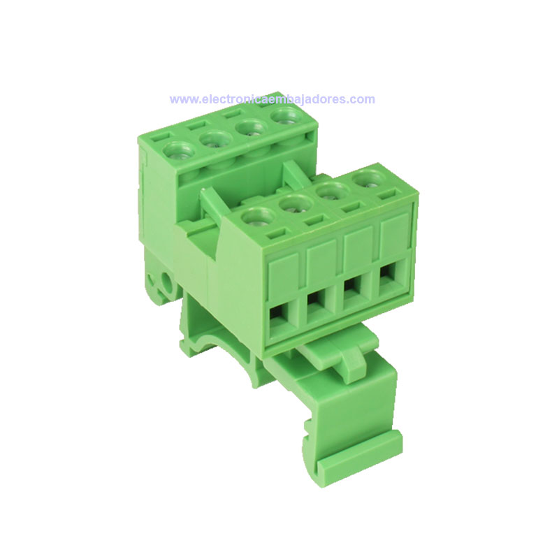 Bloque de Terminales Montaje Carril DIN Enchufable Macho Cerrado , 4 Vías, 5.08mm, 10A, Verde