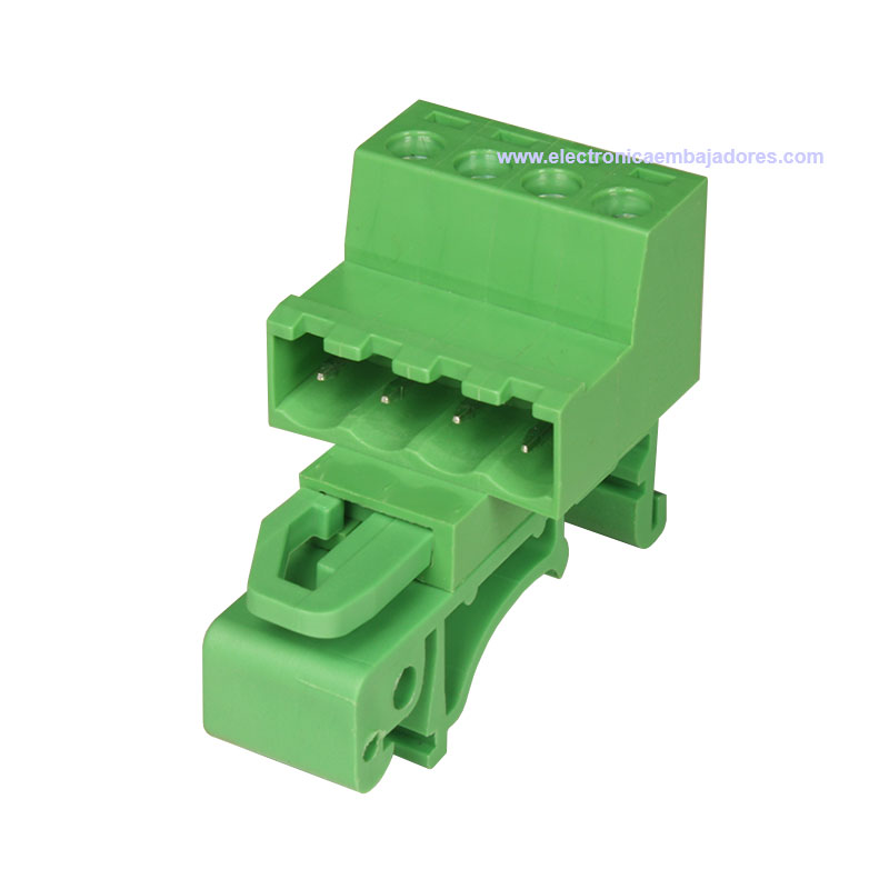 Bloque de Terminales Montaje Carril DIN Enchufable Macho Cerrado , 4 Vías, 5.08mm, 10A, Verde