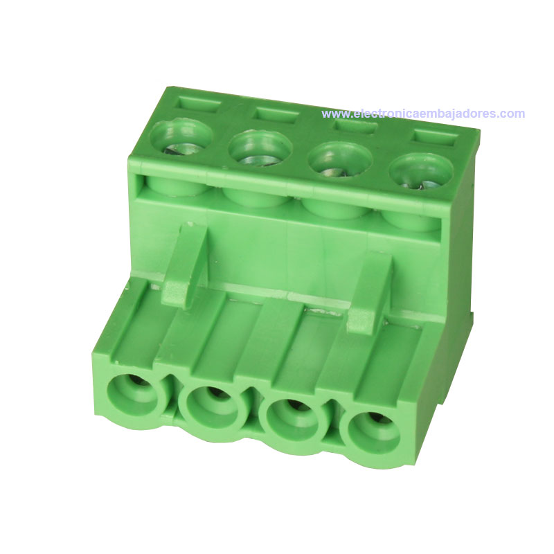 Bloque de Terminales Montaje Carril DIN Enchufable Macho Cerrado , 4 Vías, 5.08mm, 10A, Verde