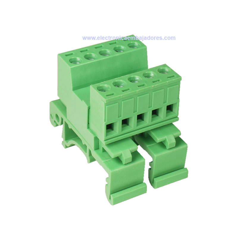 Bloque de Terminales Montaje Carril DIN Enchufable Macho Cerrado , 5 Vías, 5.08mm, 10A, Verde