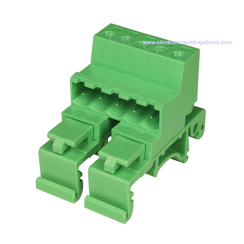 Bloque de Terminales Montaje Carril DIN Enchufable Macho Cerrado , 5 Vías, 5.08mm, 10A, Verde