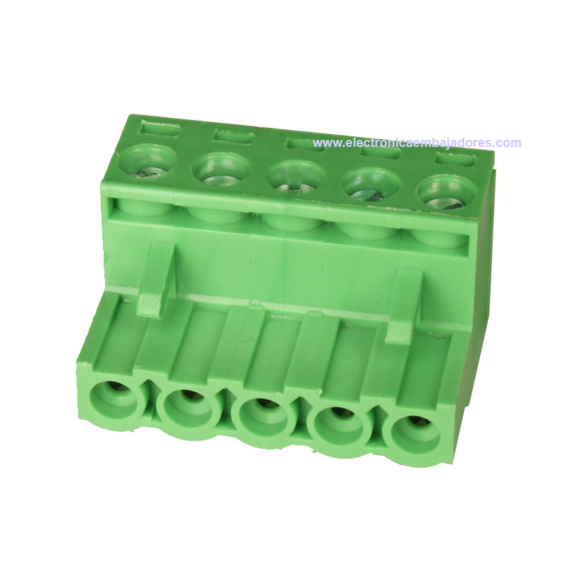 Bloque de Terminales Montaje Carril DIN Enchufable Macho Cerrado , 5 Vías, 5.08mm, 10A, Verde