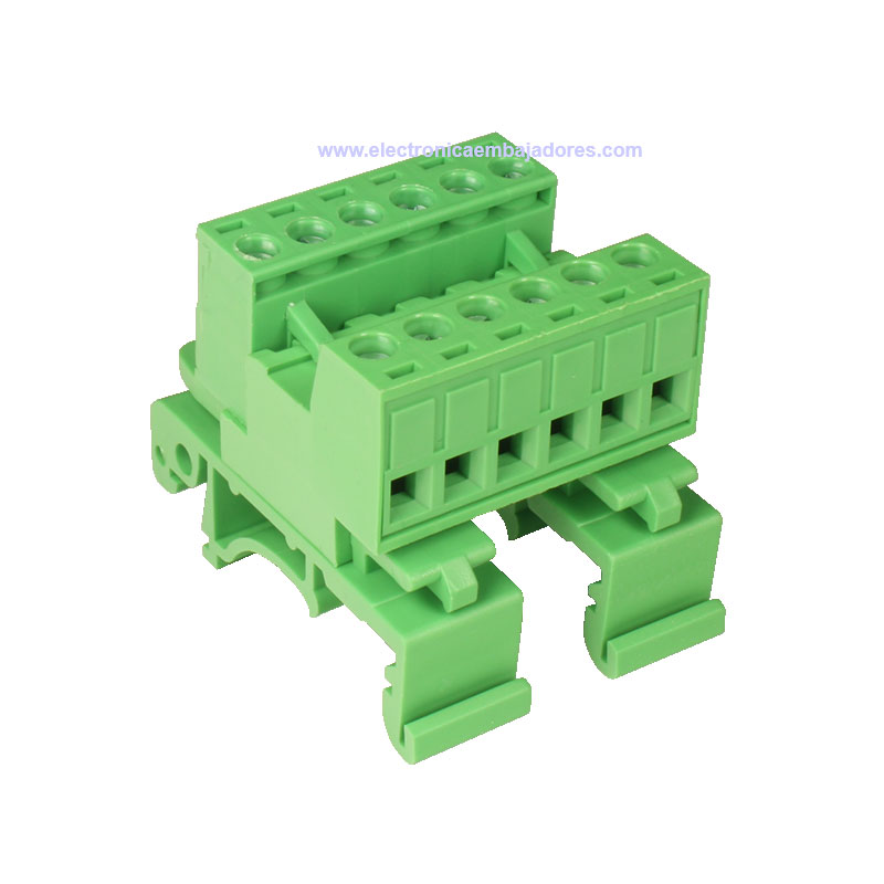 Bloque de Terminales Montaje Carril DIN Enchufable Macho Cerrado , 6 Vías, 5.08mm, 10A, Verde