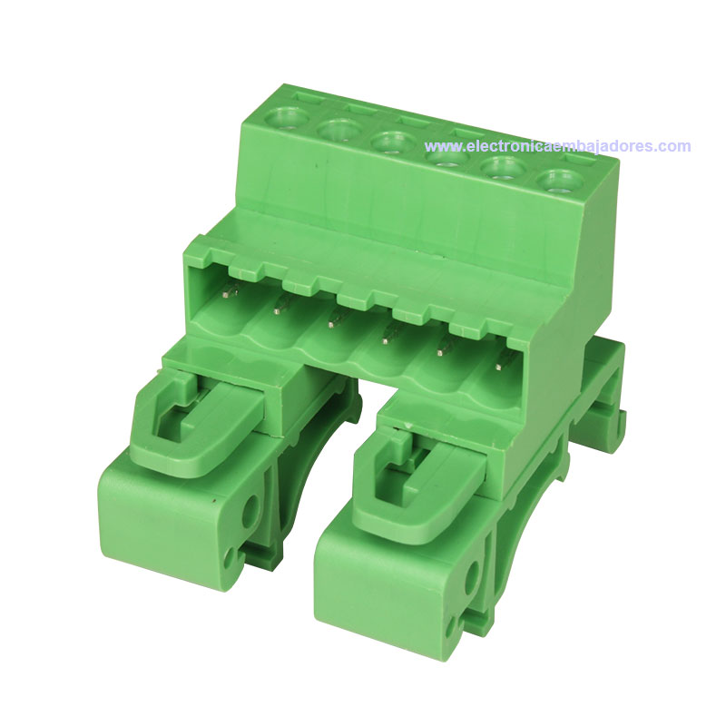 Bloque de Terminales Montaje Carril DIN Enchufable Macho Cerrado , 6 Vías, 5.08mm, 10A, Verde