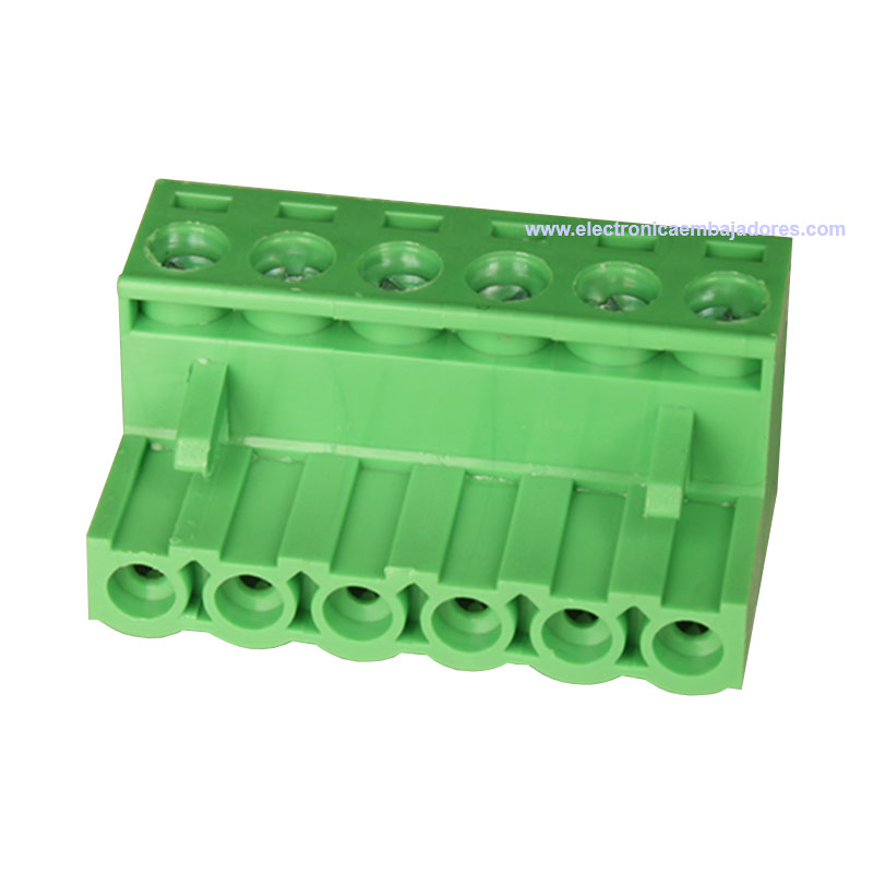 Bloque de Terminales Montaje Carril DIN Enchufable Macho Cerrado , 6 Vías, 5.08mm, 10A, Verde