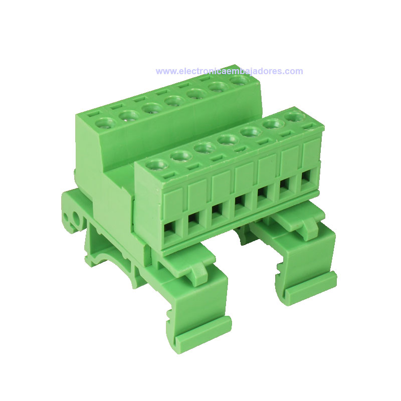 Bloque de Terminales Montaje Carril DIN Enchufable Macho Cerrado , 7 Vías, 5.08mm, 10A, Verde