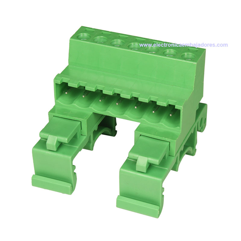 Bloque de Terminales Montaje Carril DIN Enchufable Macho Cerrado , 7 Vías, 5.08mm, 10A, Verde