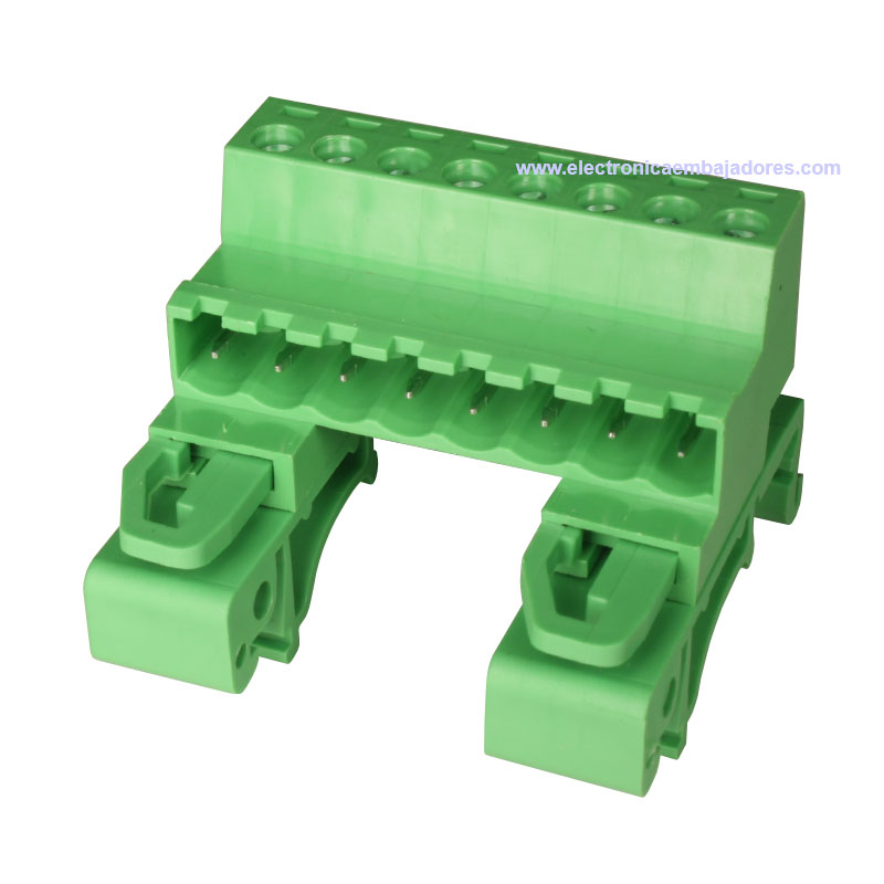 Bloque de Terminales Montaje Carril DIN Enchufable Macho Cerrado , 8 Vías, 5.08mm, 10A, Verde