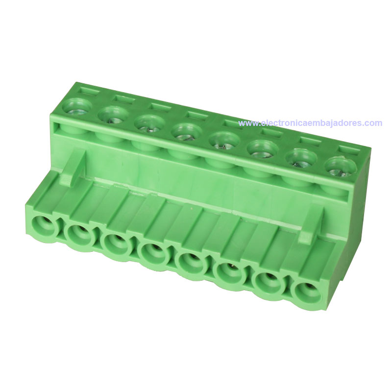 Bloque de Terminales Montaje Carril DIN Enchufable Macho Cerrado , 8 Vías, 5.08mm, 10A, Verde