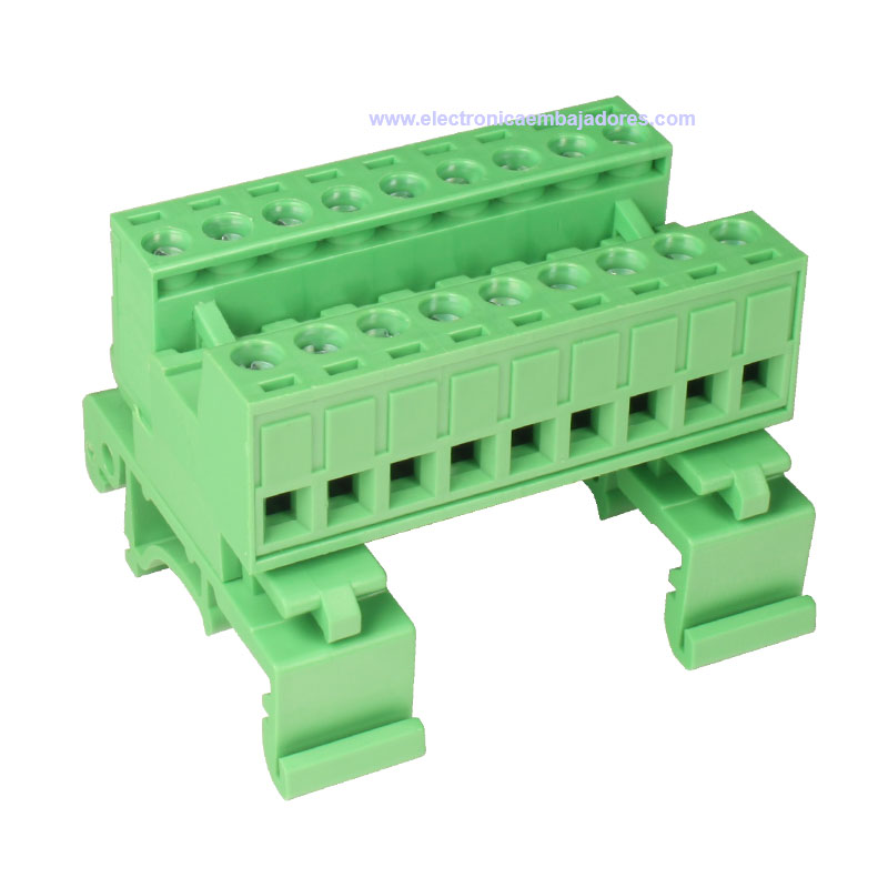 Bloque de Terminales Montaje Carril DIN Enchufable Macho Cerrado , 9 Vías, 5.08mm, 10A, Verde