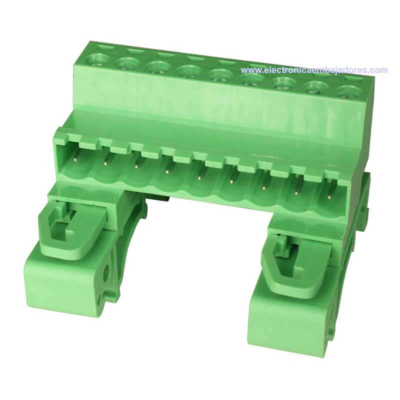 Bloque de Terminales Montaje Carril DIN Enchufable Macho Cerrado , 9 Vías, 5.08mm, 10A, Verde