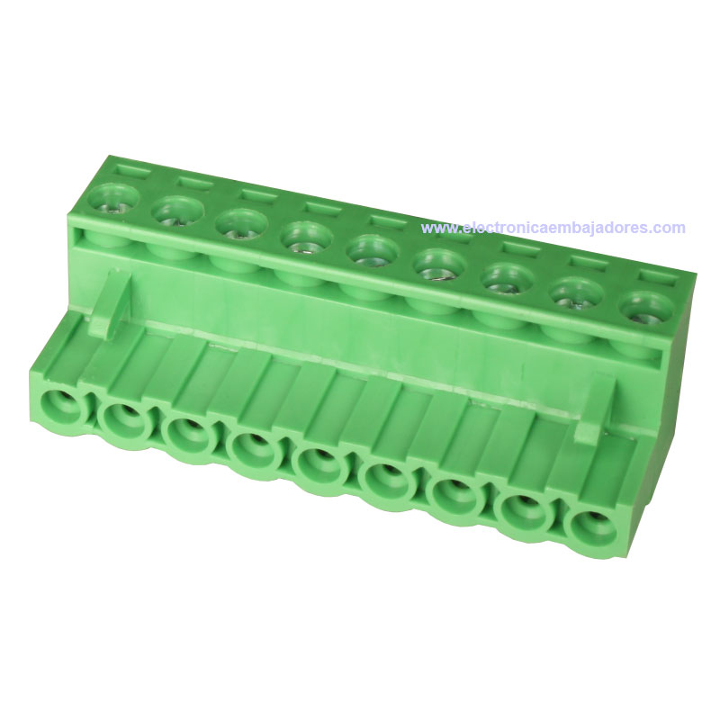 Bloque de Terminales Montaje Carril DIN Enchufable Macho Cerrado , 9 Vías, 5.08mm, 10A, Verde