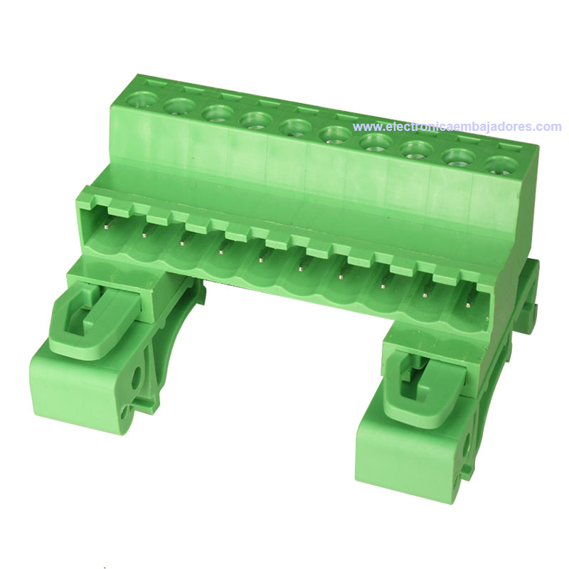 Bloque de Terminales Montaje Carril DIN Enchufable Macho Cerrado , 10 Vías, 5.08mm, 10A, Verde