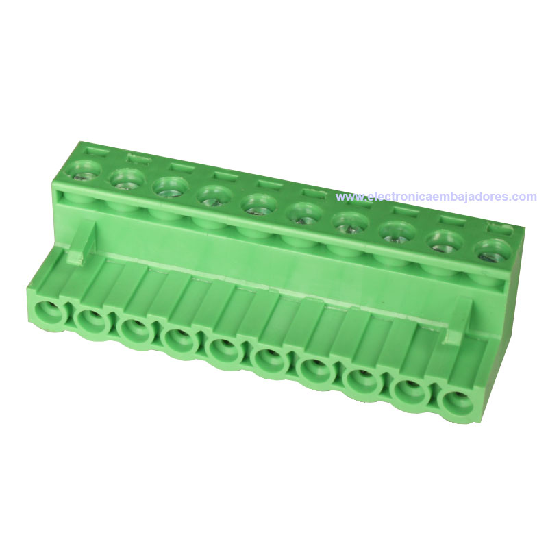 Bloque de Terminales Montaje Carril DIN Enchufable Macho Cerrado , 10 Vías, 5.08mm, 10A, Verde