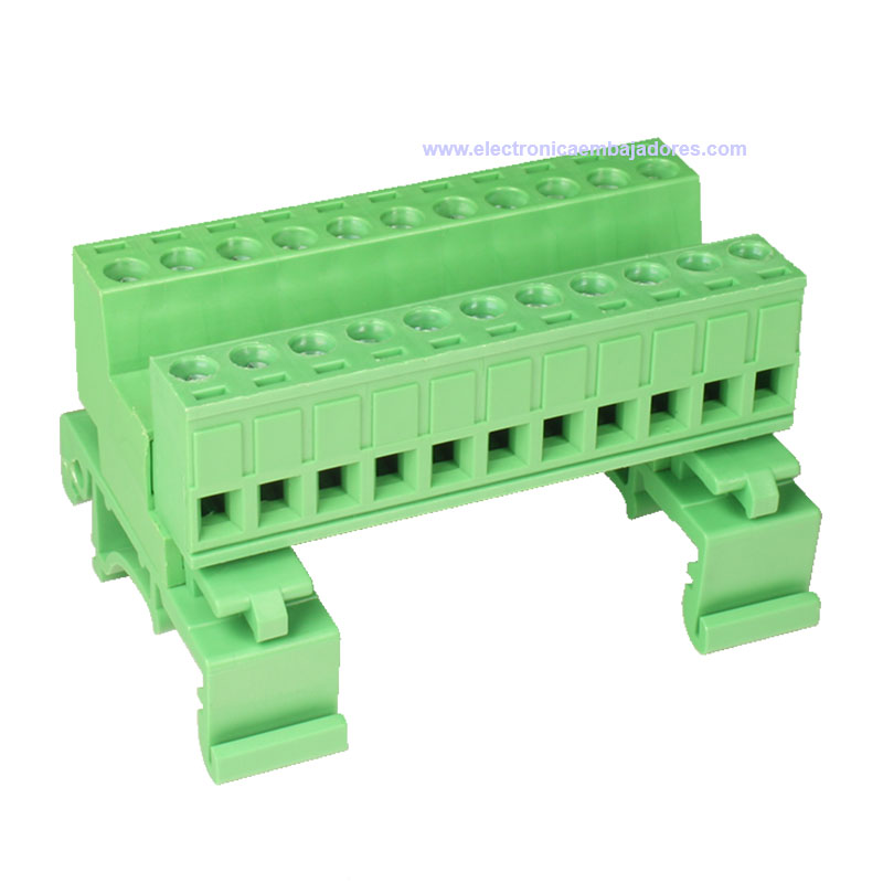 5.08mm Pitch 11 Contacts , Carril DIN Pluggable Male Closed Mount Terminal Block, 10A, Green