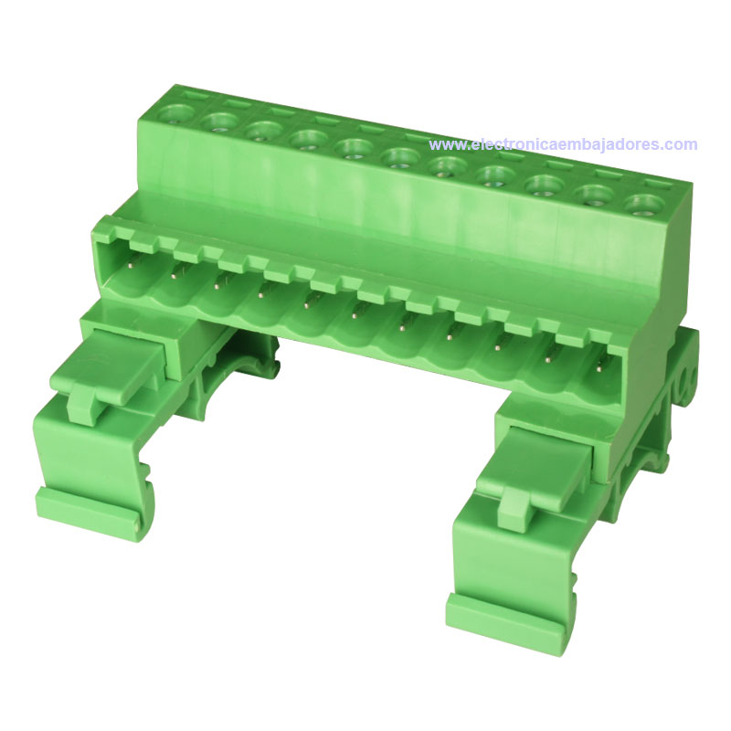 Bloque de Terminales Montaje Carril DIN Enchufable Macho Cerrado , 11 Vías, 5.08mm, 10A, Verde