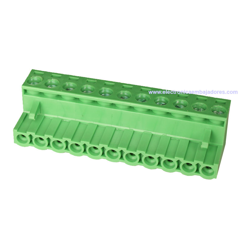 Bloque de Terminales Montaje Carril DIN Enchufable Macho Cerrado , 11 Vías, 5.08mm, 10A, Verde