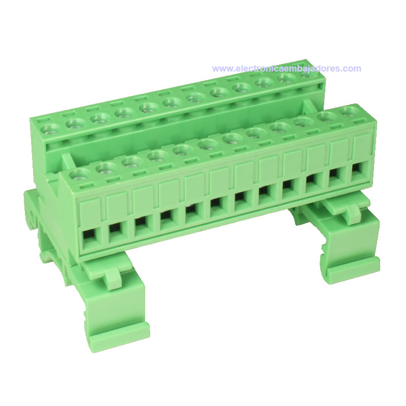 Bloc de Jonction Montage Carril DIN Enfichable Mâle Fermé , 12 Contacts, 5.08mm, 10A, Vert